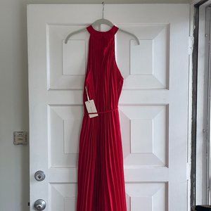 Red Pleated Halter Dress - Maternity
